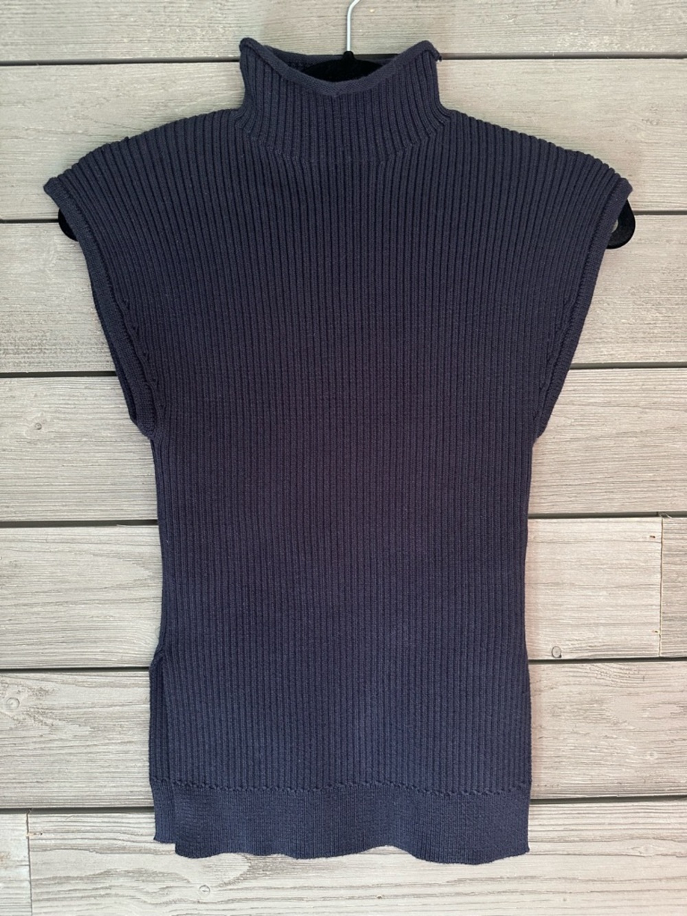 Zara Sleeveless Ribbed Turtleneck Sweater Top Short Navy Blue Size Medium